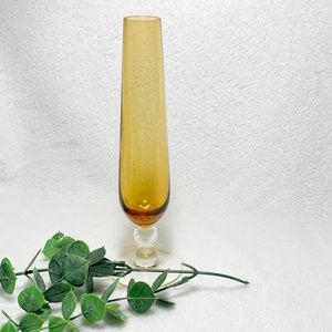 Vtg Hand Blown Golden Amber Glass Bud Vase